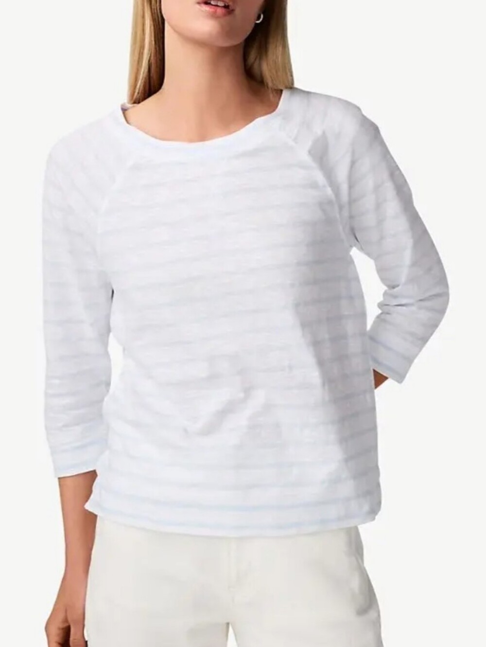 The White Company Organic Cotton Pale Blue & White Striped Slub Top Sz 14